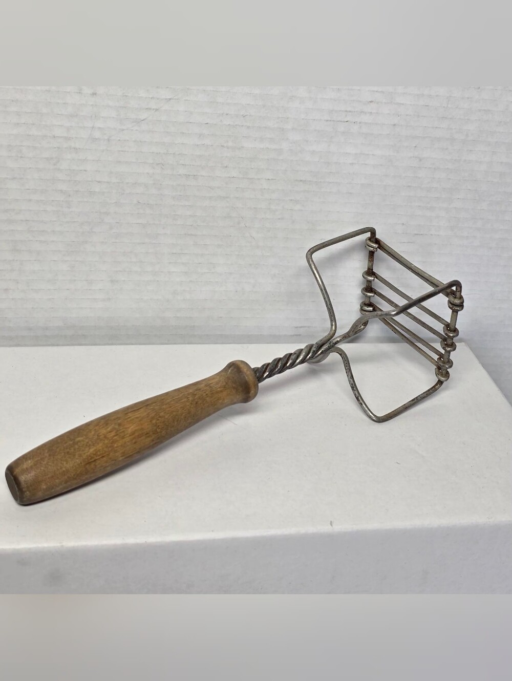 Vintage -Antique Wire Potato Masher Wooden Handle Twisted Wire
